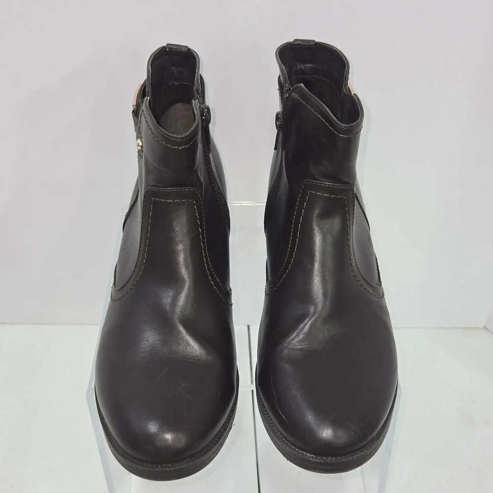 Toetos Alexis-03 Women Dark Brown Ankle Boots Side Buckle Low Block Heel Size 10